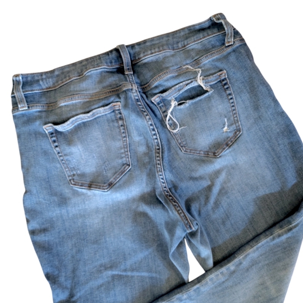 Ceros Blue Distressed High Waist Straight Leg Ankle Jeans Plus 14 Cropped - Picture 6 of 10